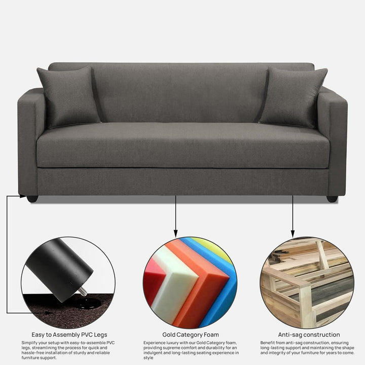 Elma Three Seater Sofa in Fabric- Grey