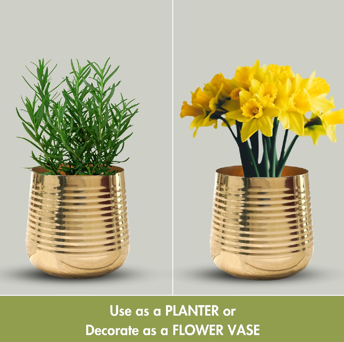 Elegant Ribbed Metal Planter for Stylish Home Decor