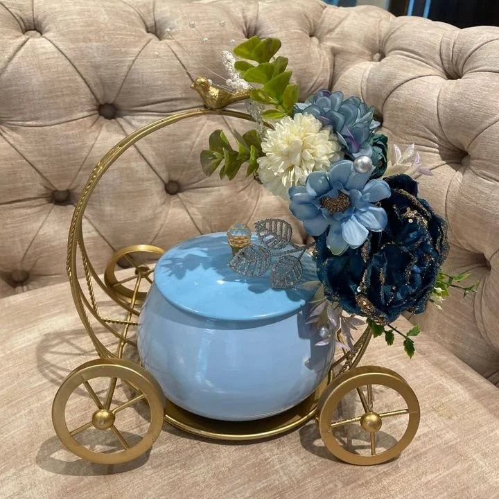 Iron Gold and Blue Metal Gift Hamper With Jar