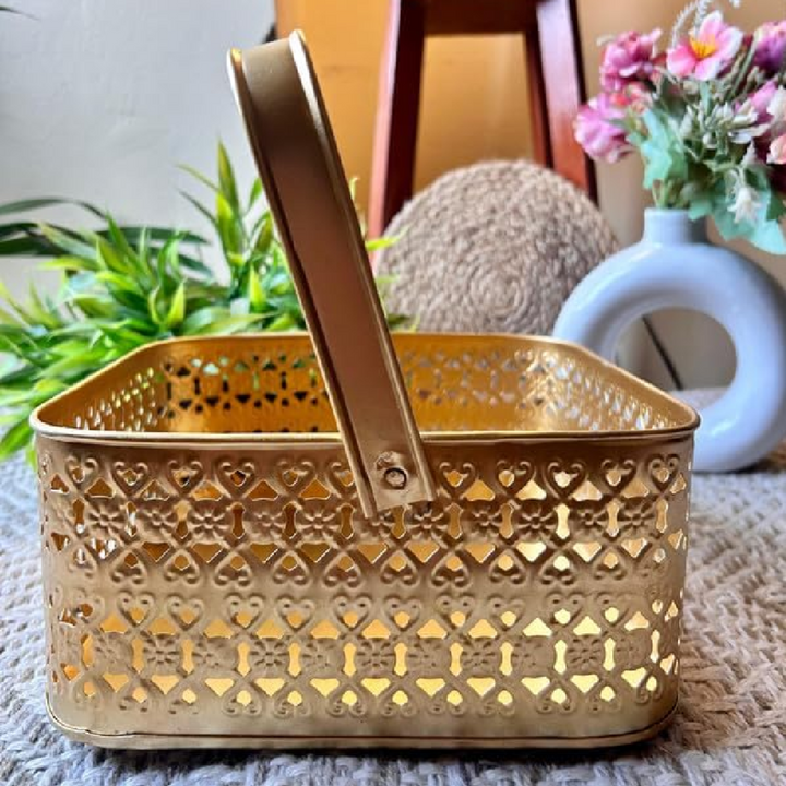 Golden Metal Multipurpose Gift Basket Ideal for Weddings, Gifting & Daily Use