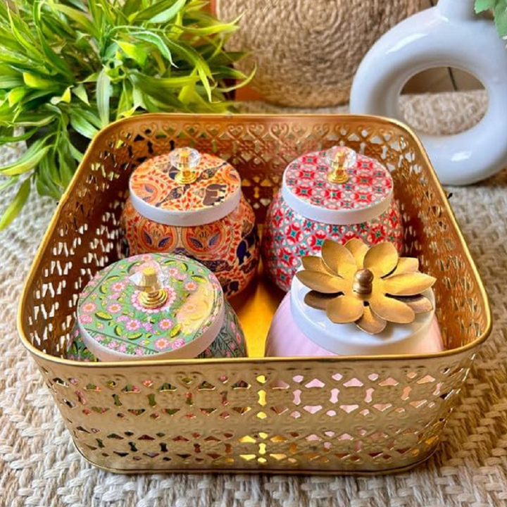 Golden Metal Multipurpose Gift Basket Ideal for Weddings, Gifting & Daily Use