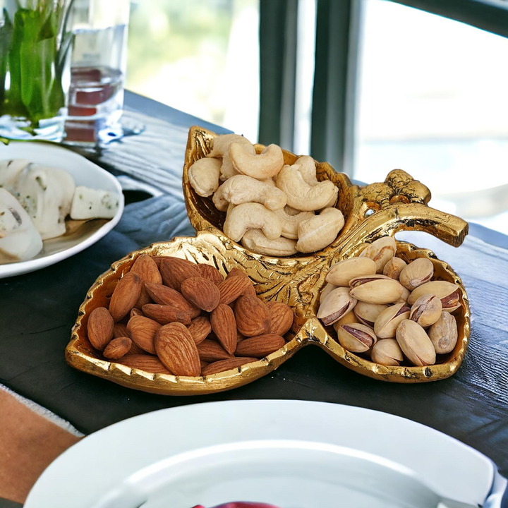 Decorative Metal Leaf Shape Dry Fruit Container/ Serving Tray