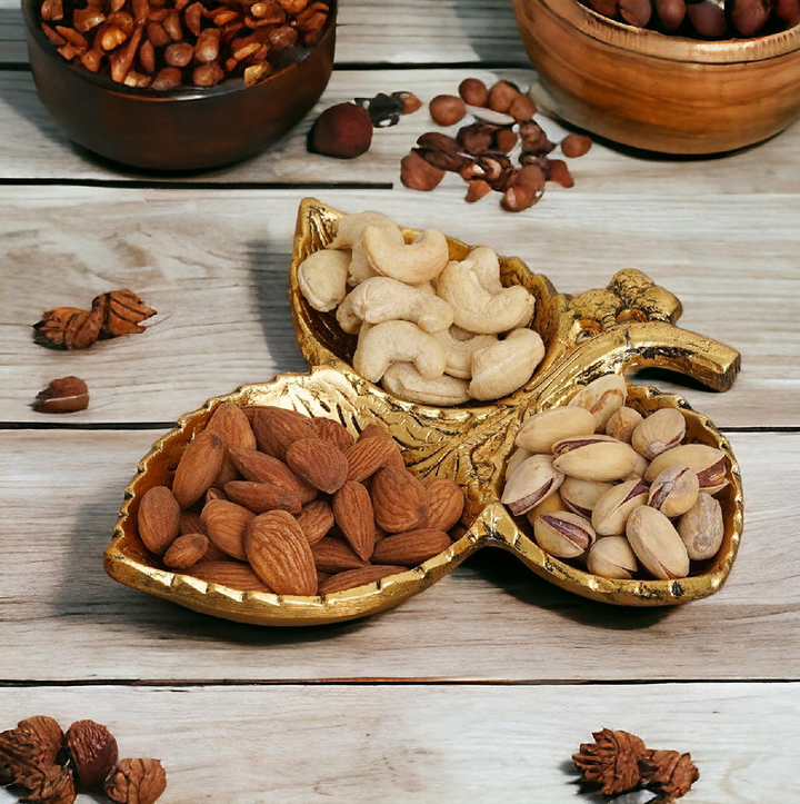 Decorative Metal Leaf Shape Dry Fruit Container/ Serving Tray