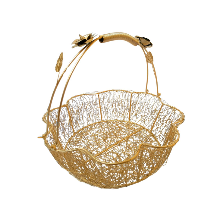 Gold Metal Storage Basket Stylish Hamper for Gifting & Organizing