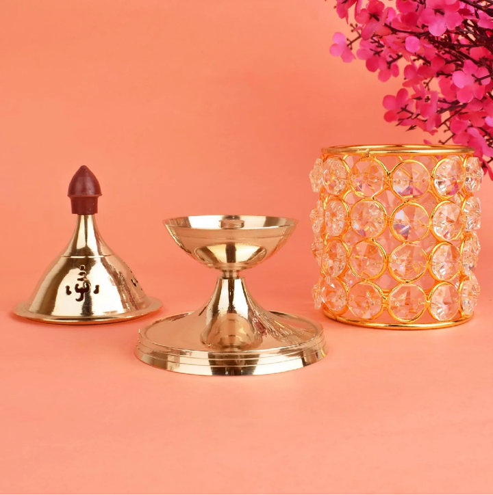 Brass Decorative Crystal Oil Lamp Tea Light Holder Lantern