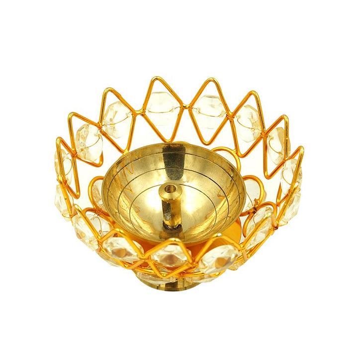 Brass Crystal Bowl Round Shape Akhand Kamal Diya