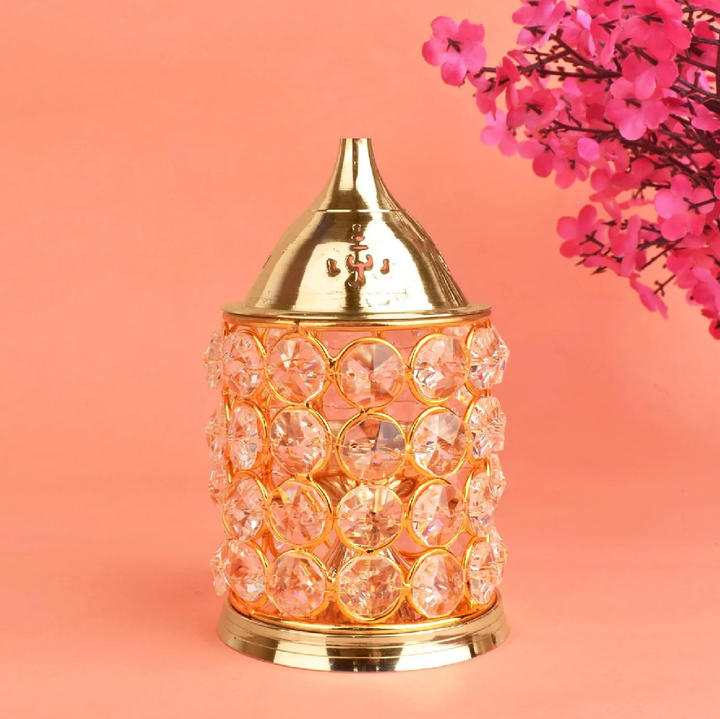 Brass Decorative Crystal Oil Lamp Tea Light Holder Lantern