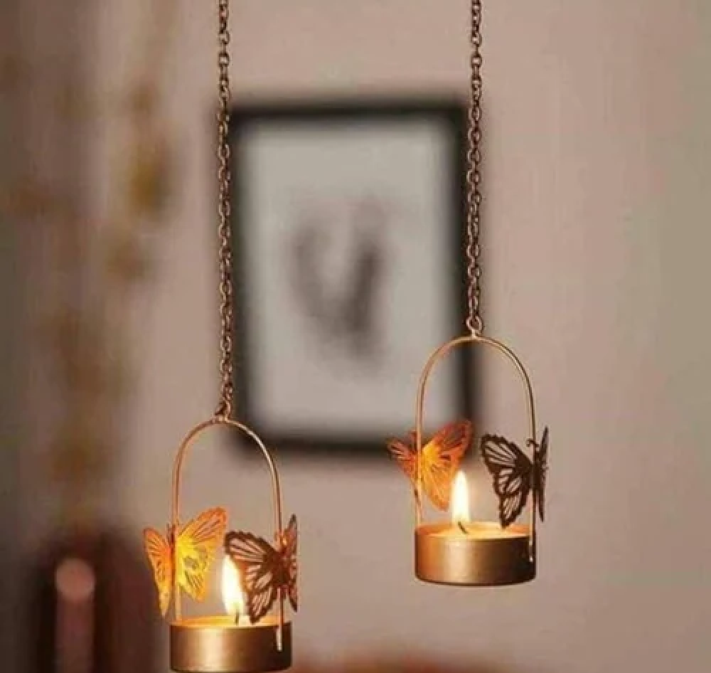 Decorative Hanging Butterfly Tea Light Holder Set of 2