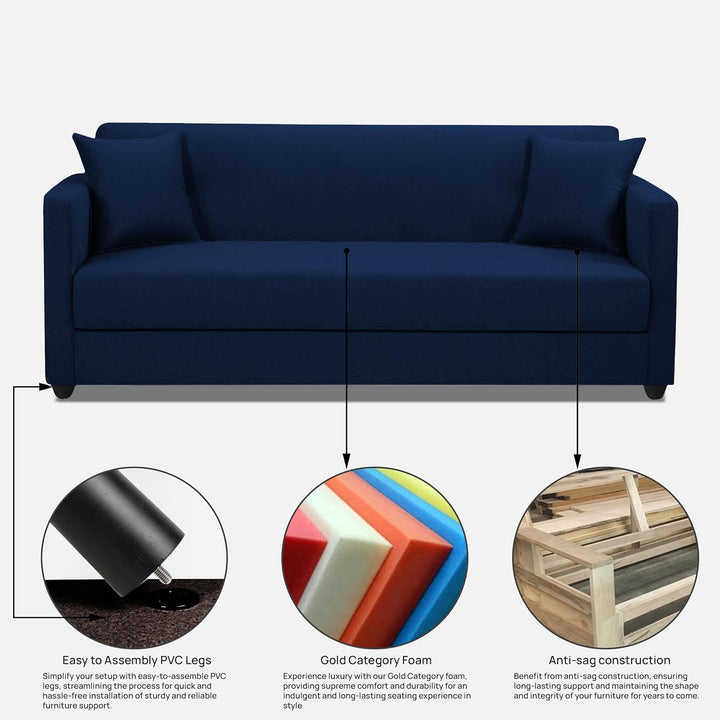 Elma Three Seater Sofa in Fabric-Blue